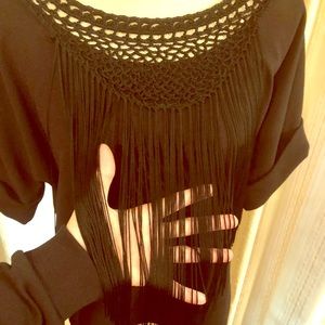 ❤️ NWOT BOBEAU Fringe Front Black Top Size S